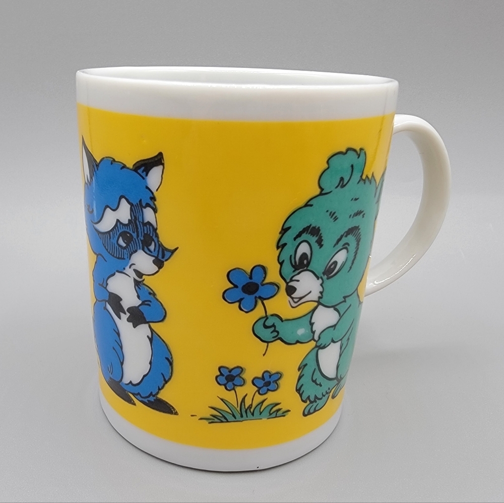 Vintage Stylecraft #1223 Raccoon Fox Bear Flower Kitsch Children's Mug Japan